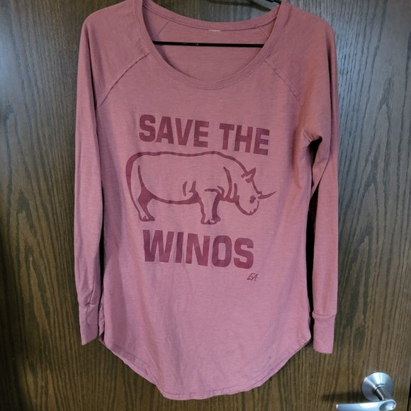 None Tops - Funny Save the Winos Long Sleeve Graphic Tee Shirt Size Medium Wine Theme Tee